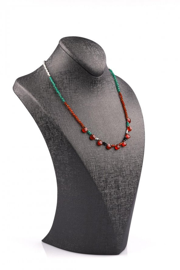 Siyah Akik - Ay Taşı - Yeşil Akik - Kahverengi Akik Doğal Taş Tasarım Kolye - Resim 2