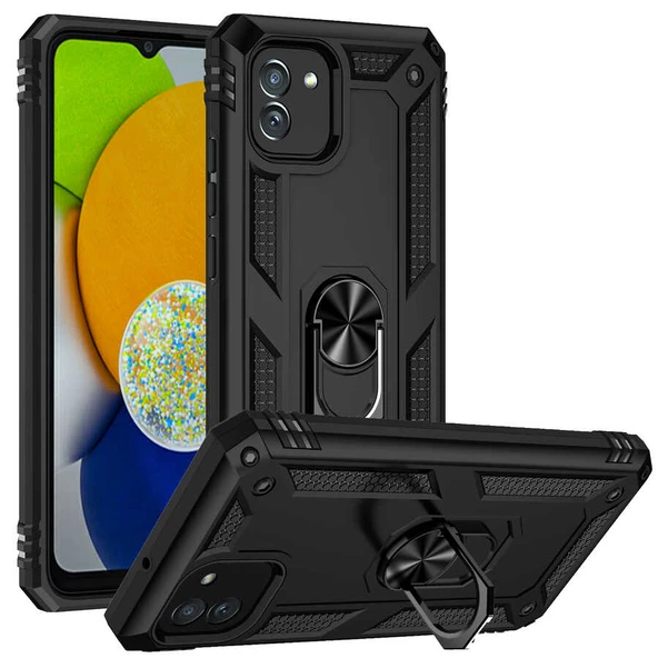 Gpack Samsung Galaxy A03 Kılıf Vega Sert Silikon Tank Standlı Yüzüklü Mıknatıslı