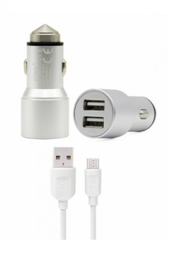 C32 3.1 Samsung Micro Oto Araç Çakmaklık Şarjı Aleti Oto Şarj Aleti Çift Usb Girişli (metal ) - 2