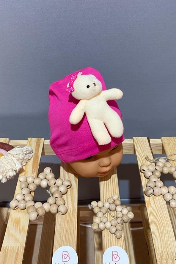 Ayıcıklı Kız Bebek Penye Bere 0-12 Ay - 5