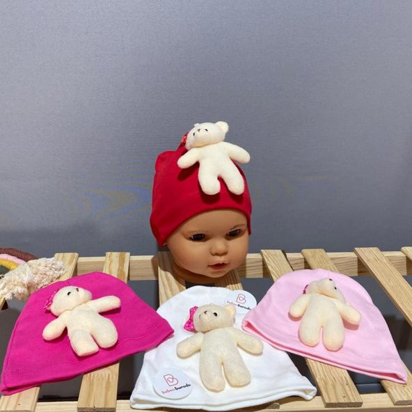 Ayıcıklı Kız Bebek Penye Bere 0-12 Ay - 1