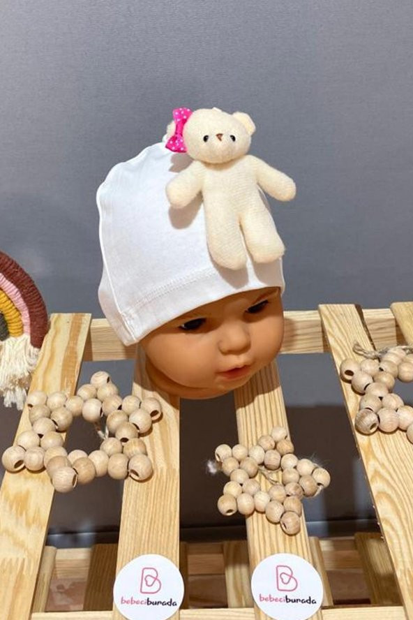 Ayıcıklı Kız Bebek Penye Bere 0-12 Ay - 8