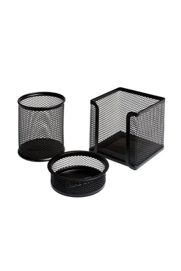 Masa Üstü Metal Fileli Kalemlik 3Lü Perfore Drt Metal Masa Seti Siyah Renk Kalemlik 1 Adet - 3