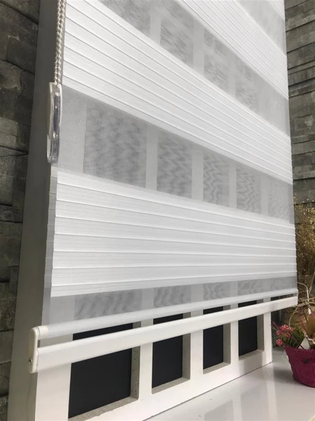StorBurada Beyaz Geniş Plise Zebra Stor Güneşlik Perde STB480-D  Beyaz 70 x 200 - Resim 4