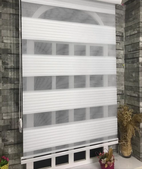 StorBurada Beyaz Geniş Plise Zebra Stor Güneşlik Perde STB480-D Beyaz 140 x 200 - 2