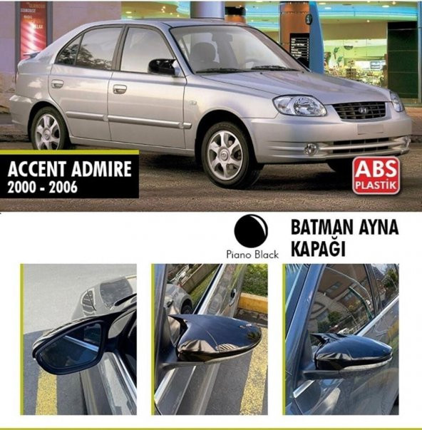 Hyundai Accent Admire 2000 - 2006 Yarasa Ayna Kapağı ABS Plastik Batman Piano Black Batman ayna Kapağı
