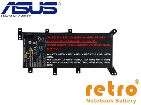 Asus K555Ln K555Lp X555La Bataryası, Pili - Ver.1