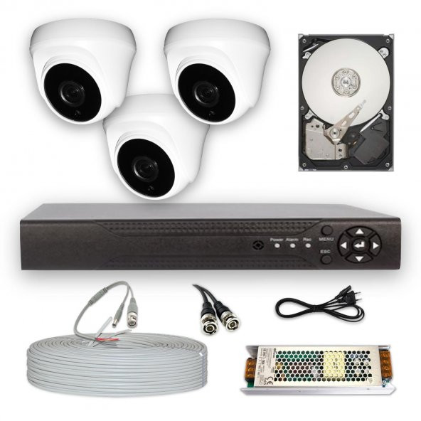 Bycam AHD Süper 3 Kameralı Set 1080p Full Hd 250GB Harddisk