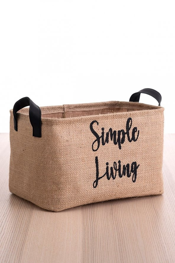 İPUNTO CASA Jüt Kumaş Simple Living Baskılı Dikdörtgen Sepet 18x22x30 - 1