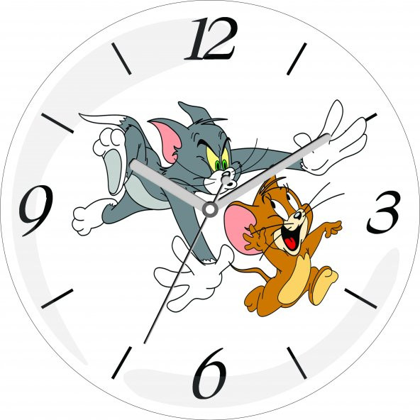Tom ve Jerry Kovalamaca Sessiz Akar Bombeli Gerçk Cam Duvar Saati - 1