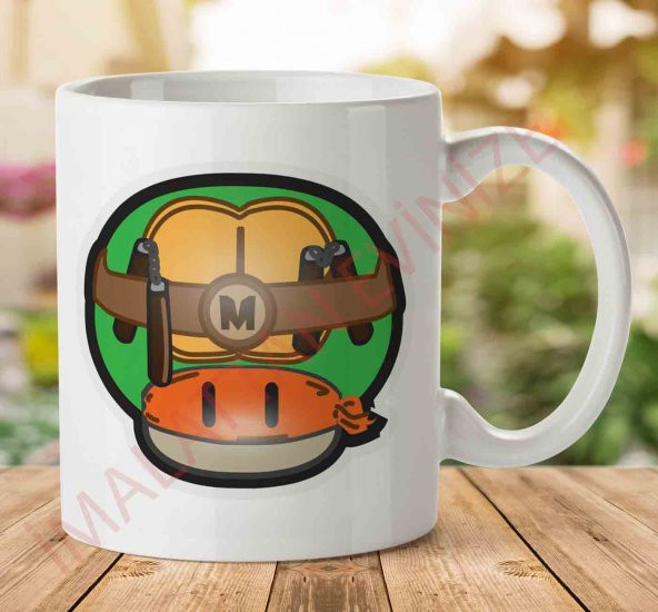 Super Mario Mushroom Michelangelo Teenage Mutant Ninja Turtles İki Tarafı Baskılı Kupa Bardak