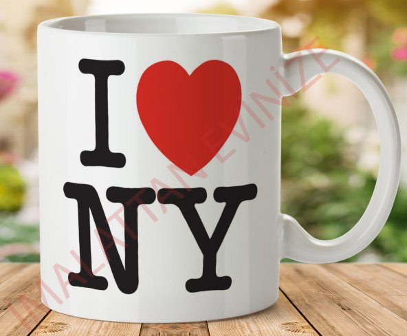 I LOVE NY Kalp İki Tarafı Baskılı Kupa Bardak