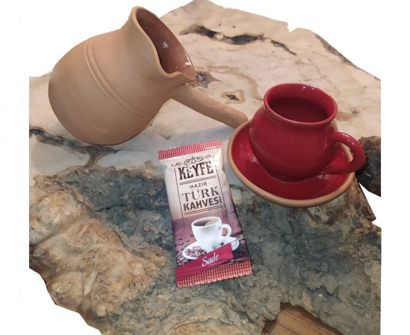 40 Yıllık Hatır & El Yapımı Çömlek Kırmızı İnci Türk Kahve Fincanı - Toprak Cezve Seti & Doğum Günü