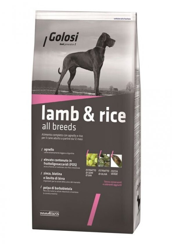 Golosi Lamb & Rice All Breeds Kuzu Etli ve Pirinçli Yetişkin Köpek Maması 12 Kg