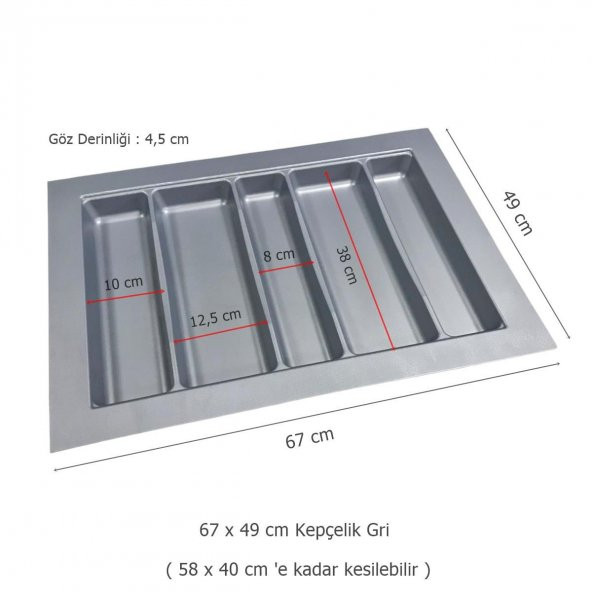 Çekmece İçi Kaşıklık Kepçelik 67 x 49 cm Gri Mutfak Düzenleyici - 2