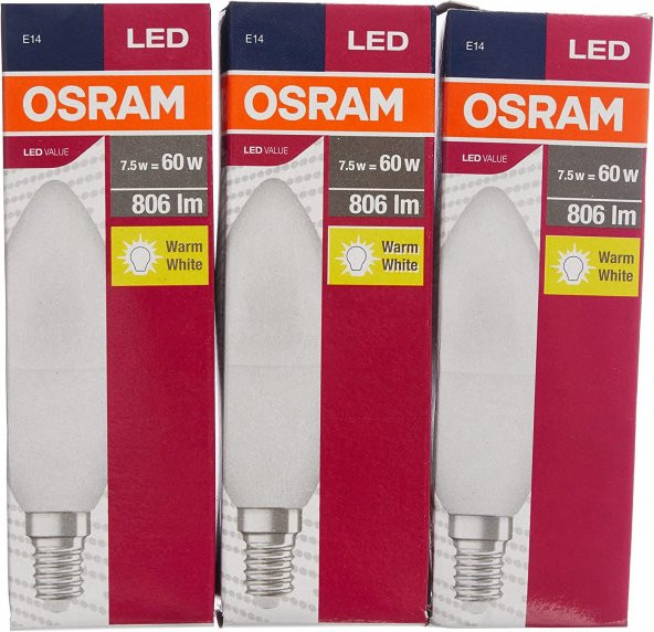 Led Value CLB60 7W/827 Fr E14 3lü Lamba Sarı Işık