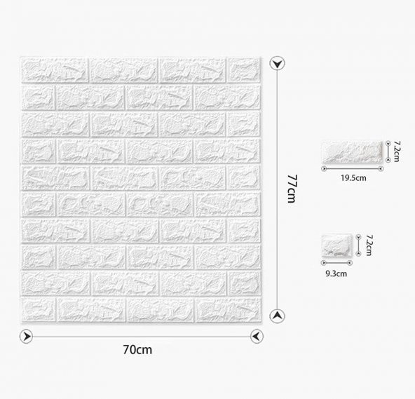 Renkli Duvarlar 70x77cm(0,53m2) Kendinden Yapışkanlı Esnek Sünger Beyaz Tuğla Duvar Kağıdı Paneli - 2