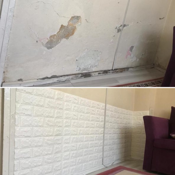 Renkli Duvarlar 70x77cm(0,53m2) Kendinden Yapışkanlı Esnek Sünger Beyaz Tuğla Duvar Kağıdı Paneli - 11