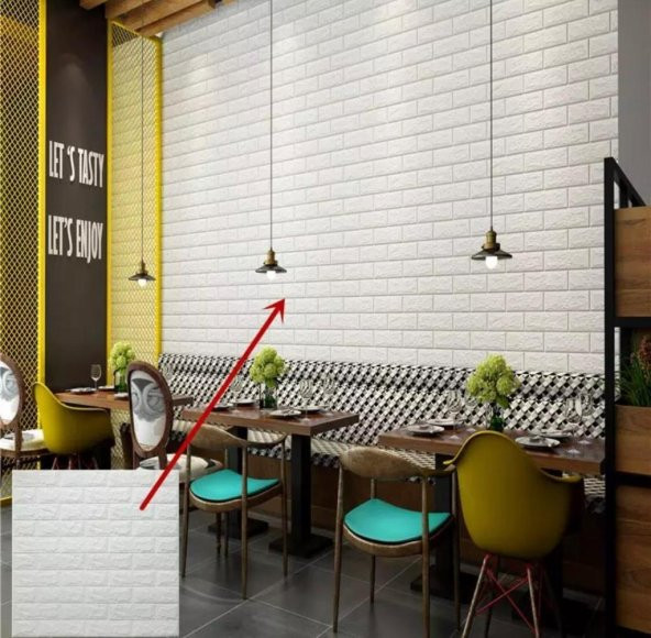 Renkli Duvarlar 70x77cm(0,53m2) Kendinden Yapışkanlı Esnek Sünger Beyaz Tuğla Duvar Kağıdı Paneli - 12