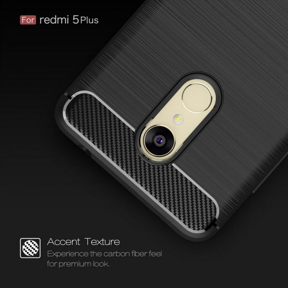 Xiaomi Redmi 5 PLUS Kılıf Antişok Karbon Silikon Kapak Kılıf + Cam - 6
