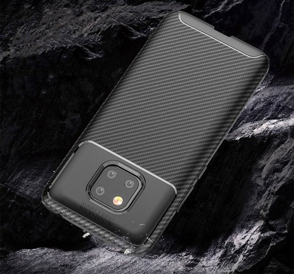 Huawei Mate 20 Pro Kılıf Antişok Karbon Silikon + Tam Kapatan Esnek Ekran Koruma - 6
