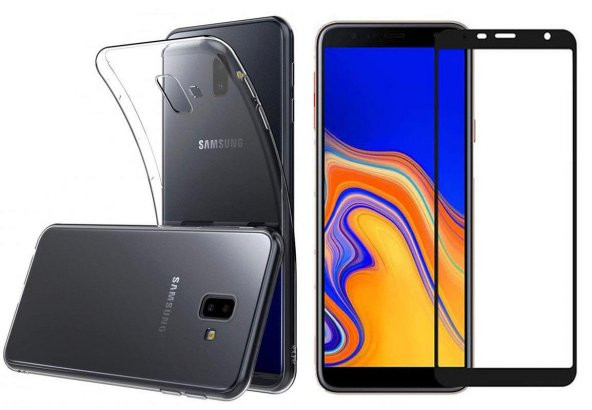 Samsung Galaxy J6 Plus Şeffaf Silikon Kılıf +6D Nano Kırılmaz Cam