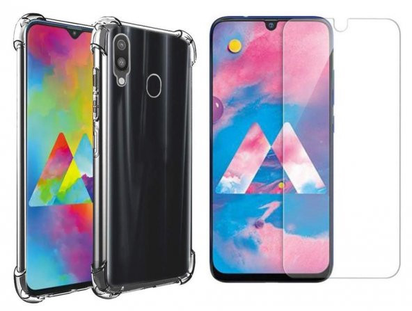 Samsung Galaxy A30 Kılıf Kenar Korumalı Antişok Silikon + Cam