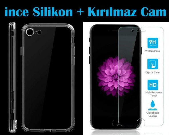 iPhone 7 8 Plus Kılıf Kamera Korumalı Silikon Kılıf +Temperli Cam