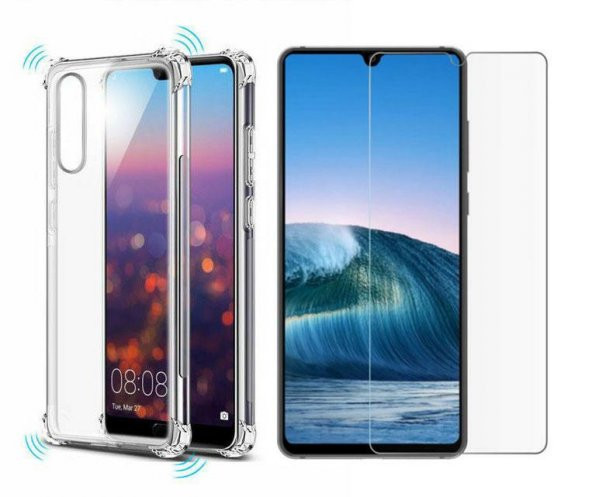 Huawei P30 Lite Kılıf Kenar Korumalı Antişok Silikon + Nano Cam