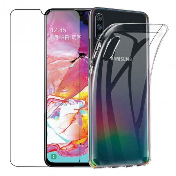 Samsung Galaxy A50 Zore Şeffaf Esnek Silikon Kılıf + Kırılmaz Cam - 4