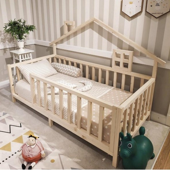 Baby Kinder Luxury Montessori Doğal Bebek ve Çocuk Karyolası  Doğal Çam 70 x 130