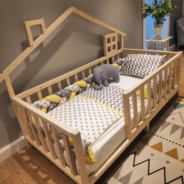 Baby Kinder Luxury Montessori Doğal Bebek ve Çocuk Karyolası  Doğal Çam 90 x 200 - 3