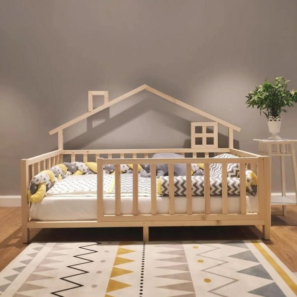 Baby Kinder Luxury Montessori Doğal Bebek ve Çocuk Karyolası  Doğal Çam 90 x 200 - 4