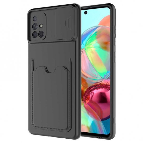 Samsung Galaxy A71 Kılıf ​Kartix Kartlıklı Sürgülü Lens Korumalı Silikon Kapak - 8