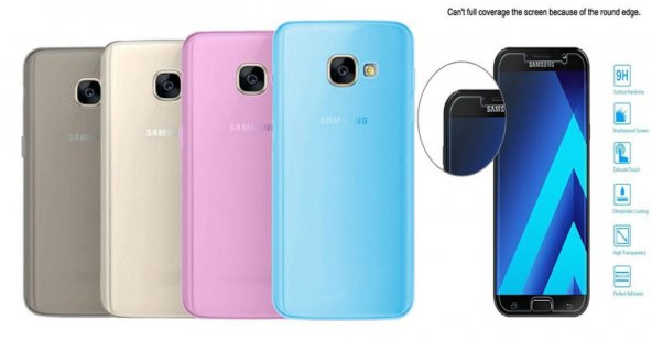 Samsung Galaxy A3 2017 Kılıf A320 İnce Şeffaf Silikon Kılıf + Cam