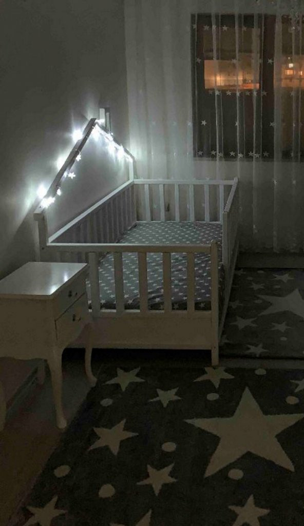 Baby Kinder Wh. Back Roofed Doğal Ahşap Yatak Montessori Bebek ve Çocuk Karyolası  Mat Beyaz 100x200 - 11