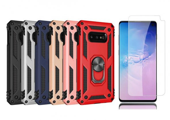 Samsung Galaxy S10e Kılıf Yüzüklü Çift Katlı Kapak Kılıf+Nano Cam