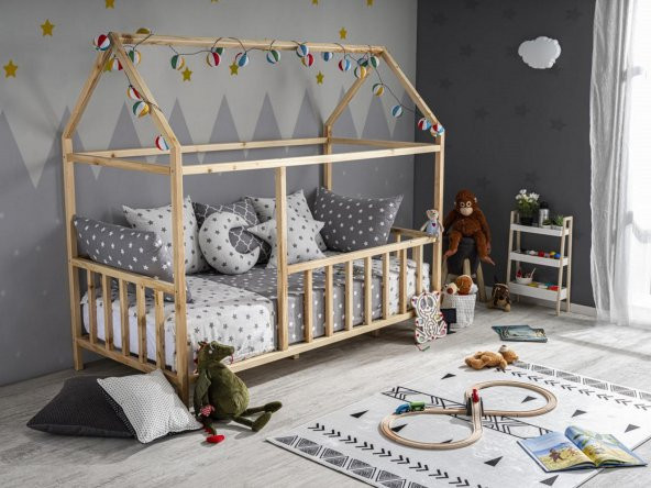 BABY KİNDER ÇATILI DOĞAL MONTESSORİ BEBEK & ÇOCUK KARYOLASI  Doğal Çam 80 x 180 - 10