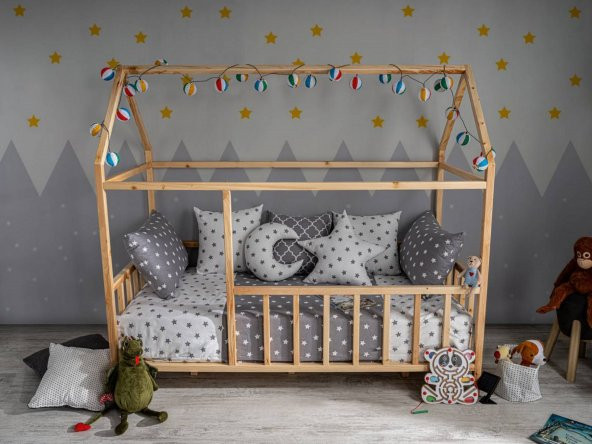 BABY KİNDER ÇATILI DOĞAL MONTESSORİ BEBEK & ÇOCUK KARYOLASI Doğal Çam 80 x 180 - 11