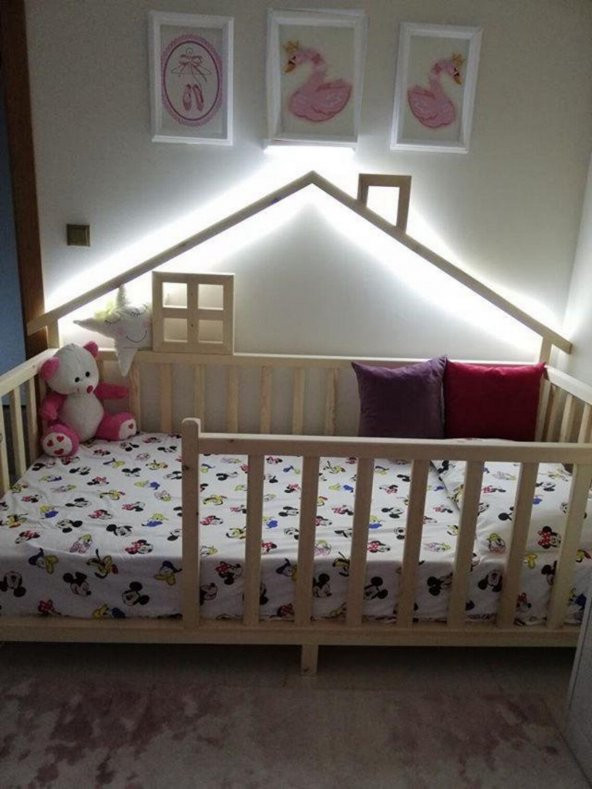 Baby Kinder Happy Doğal Çam Montessori Bebek ve Çocuk Karyolası  Doğal Çam 90 x 190