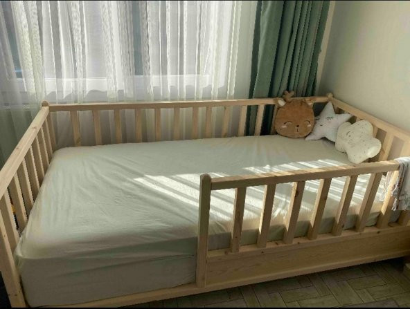 Baby Kinder Roofless Montessori Bebek ve Çocuk Karyolası  Doğal Çam 80 x 180 - 2