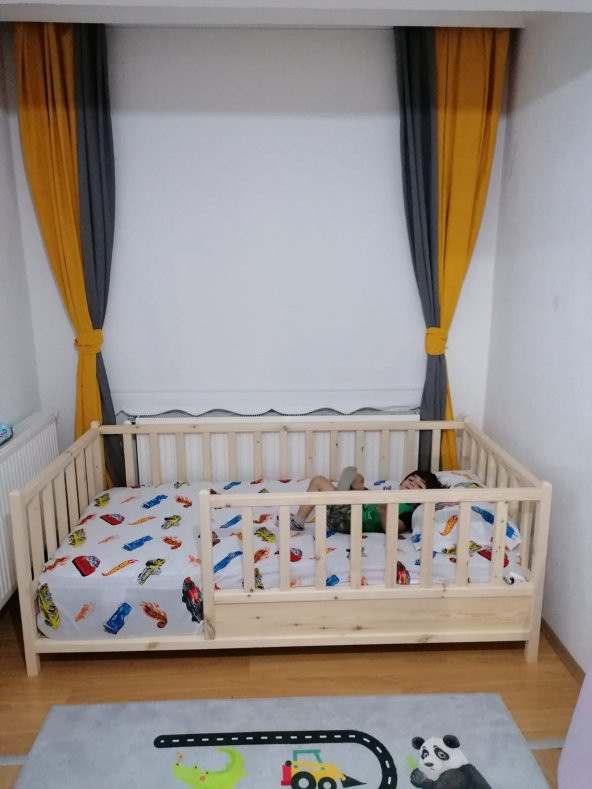 Baby Kinder Roofless Montessori Bebek ve Çocuk Karyolası  Doğal Çam 90x190