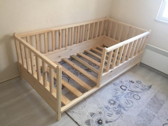 Baby Kinder Roofless Montessori Bebek ve Çocuk Karyolası  Doğal Çam 100x200 - 3