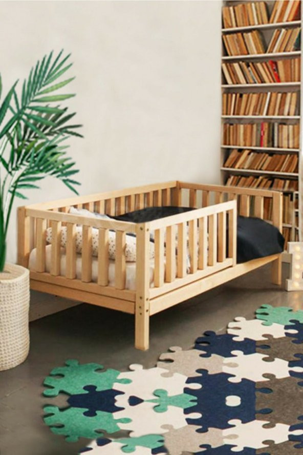 Baby Kinder RF. Lovely Montessori Doğal Bebek ve Çocuk Karyolası  Doğal Çam 70 x 130