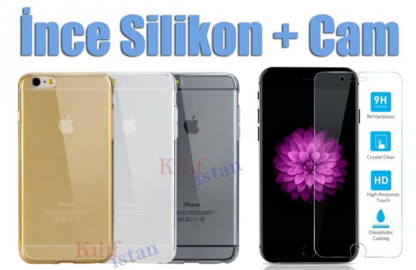 iPhone 6 6S 4.7 İnce şeffaf Silikon Kılıf + Esnek Nano Cam - 1