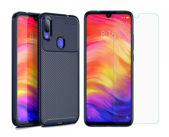 Xiaomi Redmi Note 7 Kılıf Zore Antişok Karbon Silikon Kapak + Nano Cam