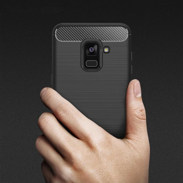 Samsung Galaxy A8 PLUS 2018 Kılıf Karbon Fiber Silikon + Nano Cam