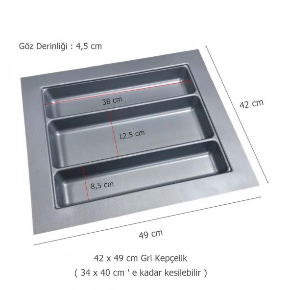 Çekmece İçi Kaşıklık ve Kepçelik 2 li Set 42 x 49 cm Gri - 2