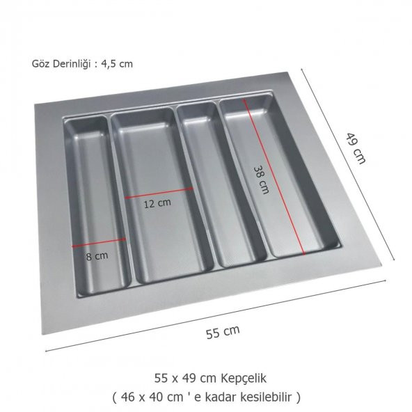 Çekmece İçi Kaşıklık ve Kepçelik 2 li Set 55 x 49 cm Gri - 2