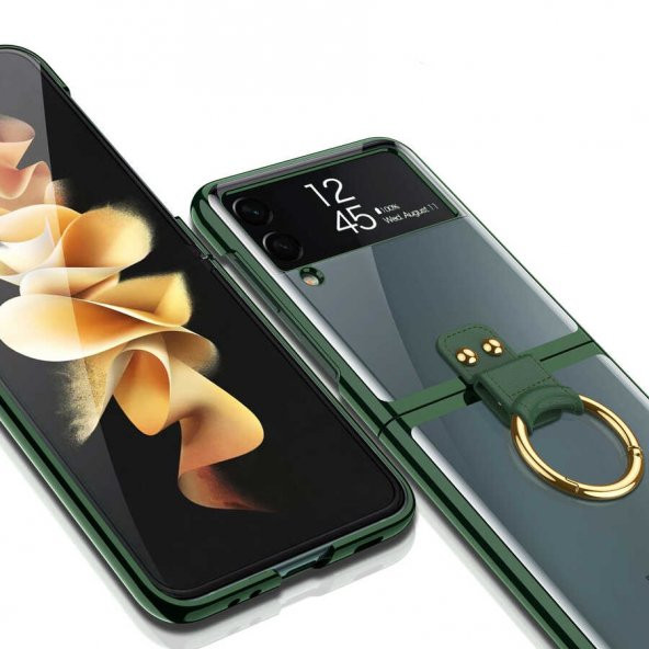Samsung Galaxy Z Flip 3 Kılıf Yüzüklü Color Plating Sert Kıpta Kapak - 5